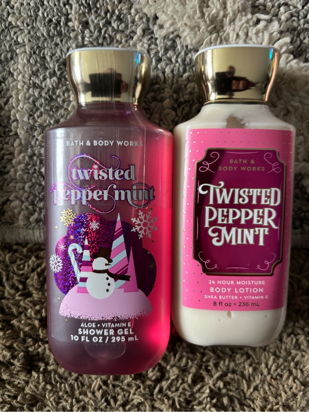 Bath & Body Works Twisted Peppermint Shower Gel & Body Lotion - Pink/White